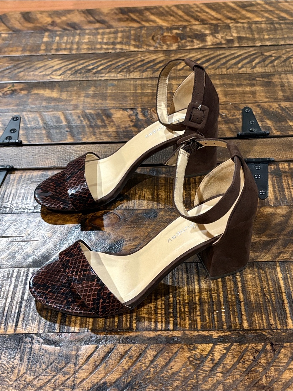 CL by Laundry Brown Block Heel Sandals with Ankle Strap